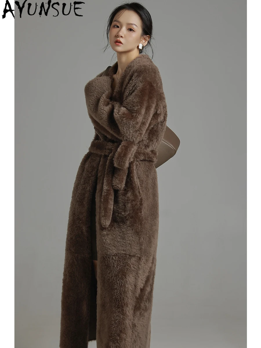AYUNSUE 럭셔리 천연 양피 모피 코트 여성 진짜 가죽 자켓 겨울 자켓 의류 여성 긴 무릎 Шуба Женская