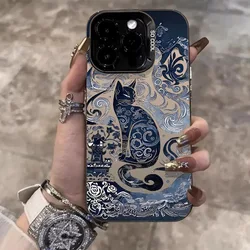 Luxury Ukiyoe Totem Cat Phone Case protection for iPhone 16 15 13 12 11 14 Pro Max XR XS X 15 Plus hard Coque