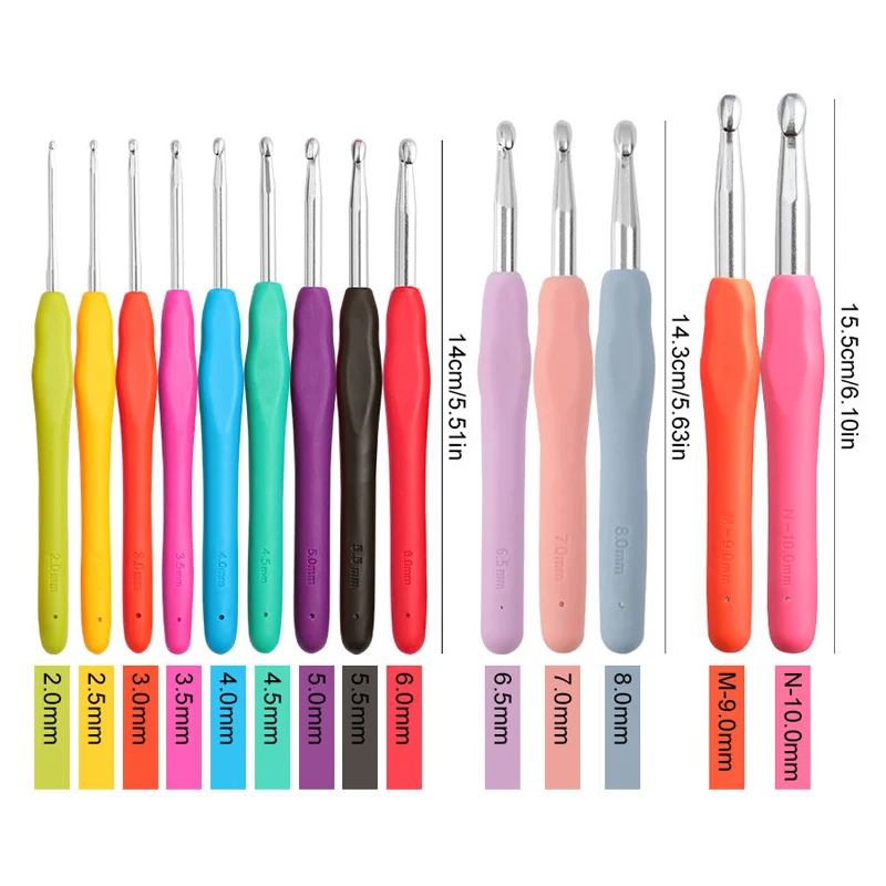 Agulhas de Crochê Grandes 2.0~10.0mm com Cabo Ergonômico e Punho Macio para Iniciantes e Mãos com Artrite