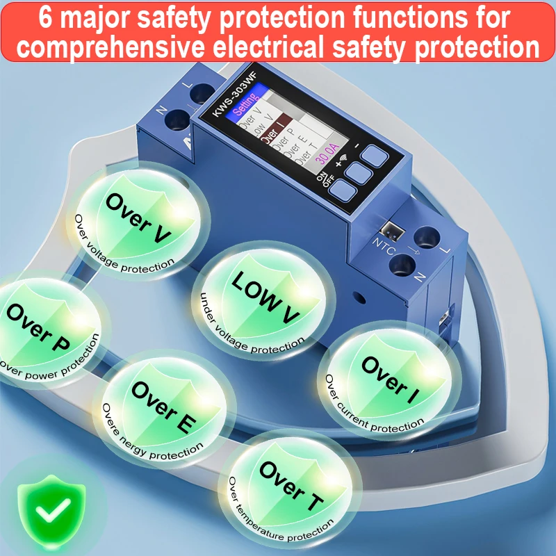 WIFI Tuya Din Rail AC Monitor Multifunction Energy Power Voltage Current Power Factor KWH Electric Frequency Meter AC85-290V/40A