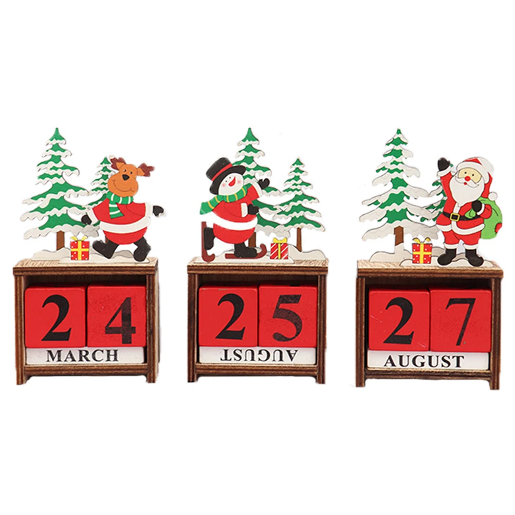 

Wooden Block Perpetual Calendar Vintage Style Desktop Reusable Christmas Decor Office Home Table Decoration Desk Calendar