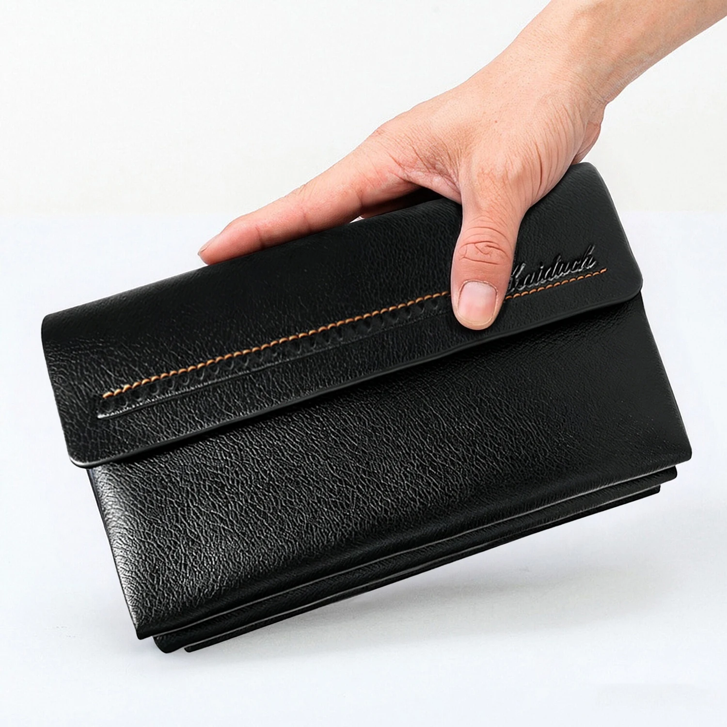 Men's PU Leather Long Clutch Wallet, Large Capacity Multi-Compartment Handbag with Wrist Strap, Magnetic Closure, Card Slots