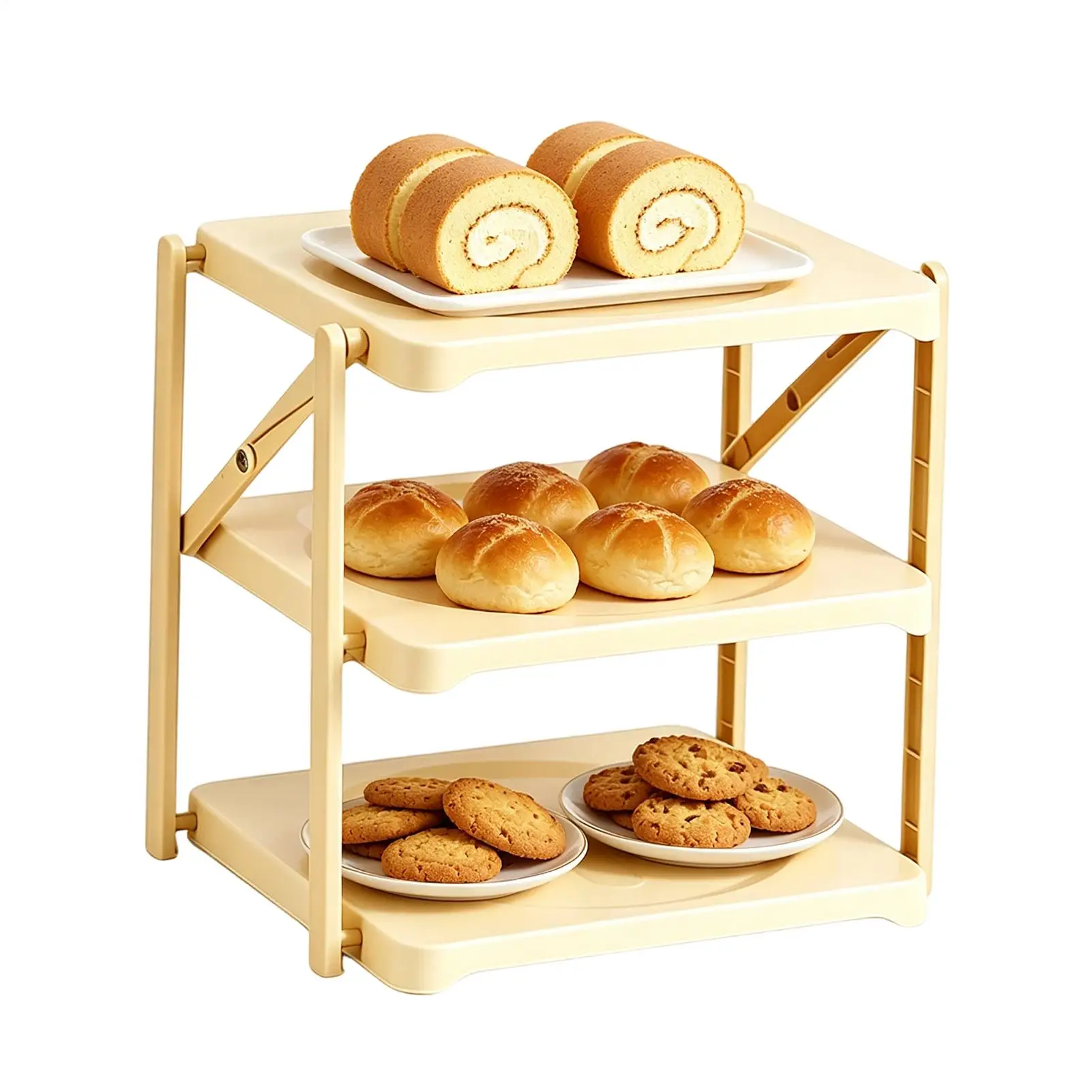 BBQ Serving Tray 3-Tier Foldable Meal Preparation Organizer Plastic Food Prep Sorting Rack For Home Kitchen Barbecue Grilling