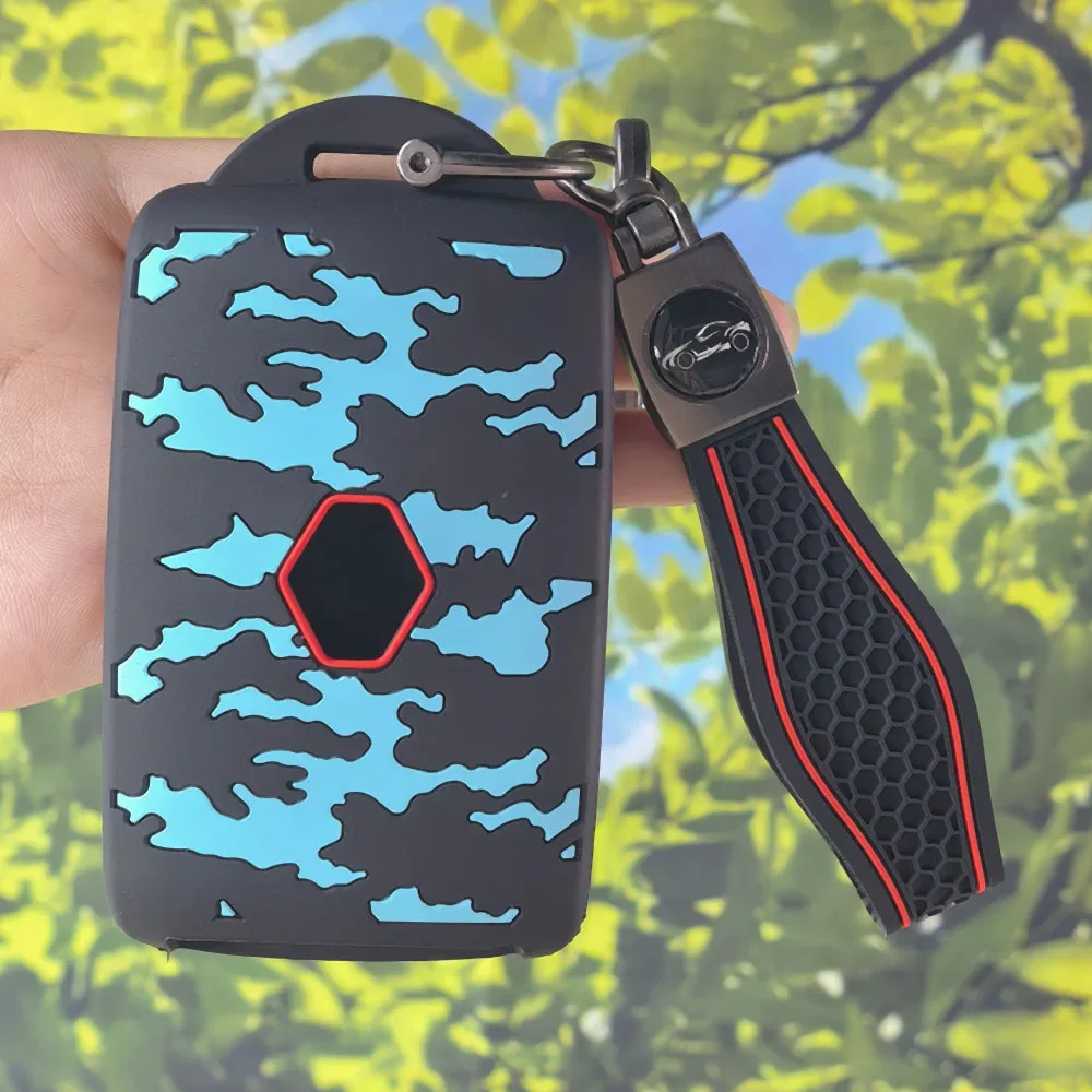 Camo Silicone Car Key Shell with Keychain for Renault Koleos Captur Kadjar Megane Talisman Scenic Dacia Sandero Auto Parts