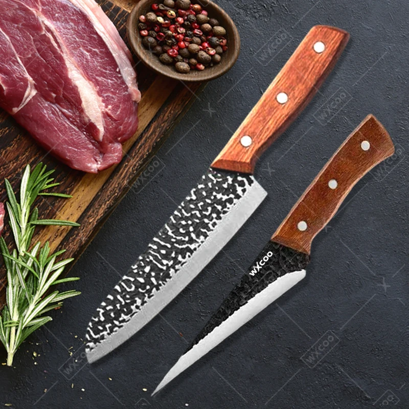 Gehammertes Metzgermesser aus Edelstahl, Kochmesser, handgeschmiedetes Fleisch, Gemüse und Obst, Küchenmesser, Küchenzubehör