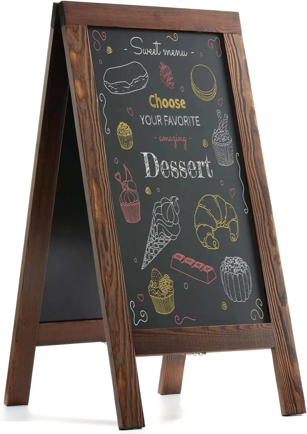 

40x20 Rustic Brown Pine Wood Sandwich Board with Chalkboard, Outdoor A-Frame Sign for Events