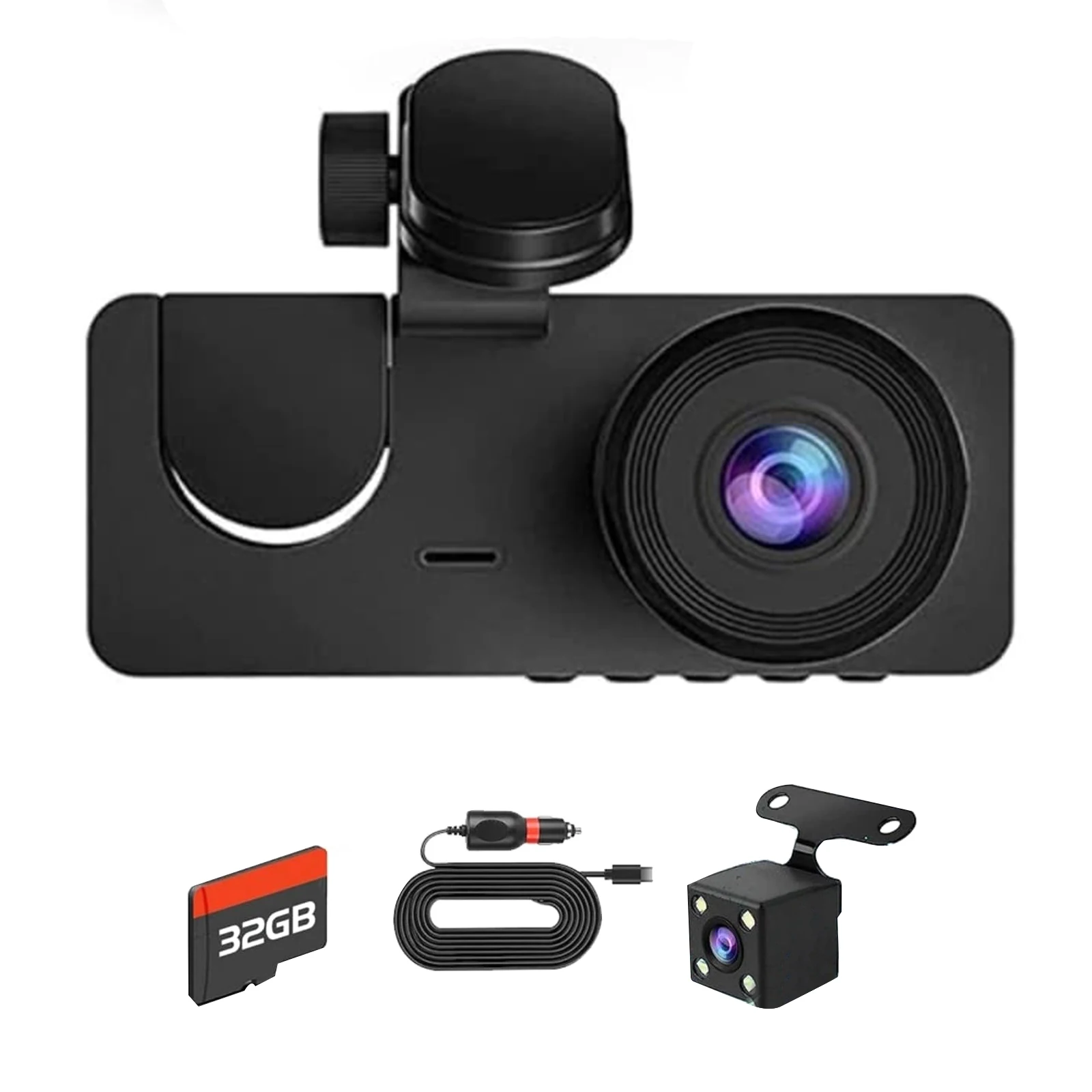 Dual Lens WiFi Dashcam 3 Channels Car Camera Video Recorder Night Vision Car DVR With Wide Angle 32GB Card For Front/Inside/Rear