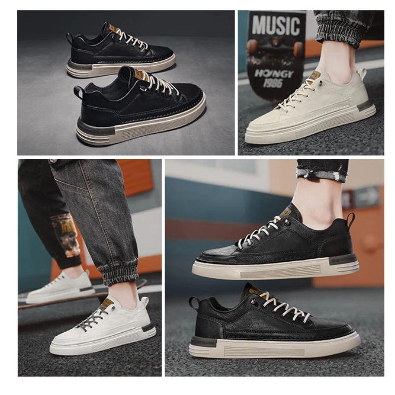 Fashion Casual Leather Shoes for Men Black Shoes Brand White Male Sneakers Office Work Shoes for Men\'s Platform Casual Shoe