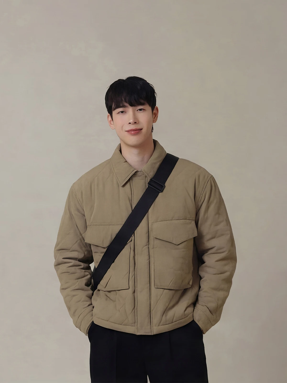 

Мужская хлопковая куртка цвета хаки с тонким ромбовидным узором, новая модель для весны и осени, корейская версия, рабочая одежда, хлопковая верхняя одежда