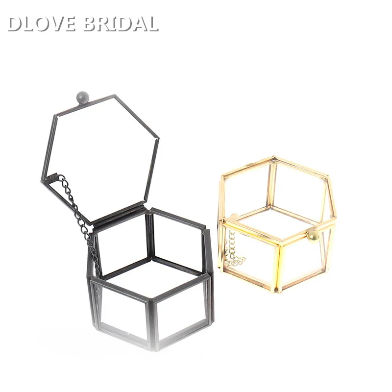 Wedding Ring Box Geometrical Clear Glass Jewelry Box Jewelry Organize Holder Ring Boxes Necklace Bracelets Earrings Accessories