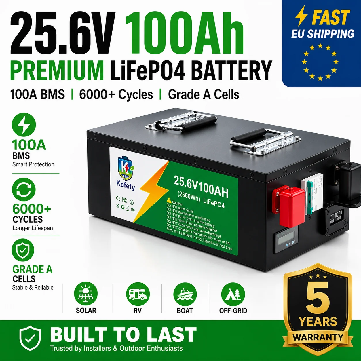 24V 100Ah LiFePO4 Deep-Cycle-Batterie mit Bluetooth-App, integriertem BMS, 6000+ Zyklen, Solarenergiespeicherbatterie für Wohnmobile, Notstromversorgung zu Hause, Marineboote, Trolling-Motoren