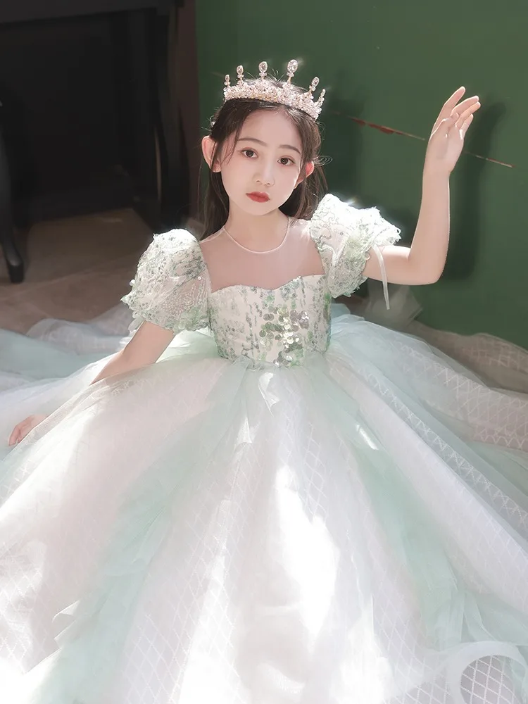 

Детское платье принцессы для девочек, 2025 год, костюм для выступлений на фортепиано для маленьких девочек, вечернее платье для ведущего шоу, вечеринка по случаю дня рождения