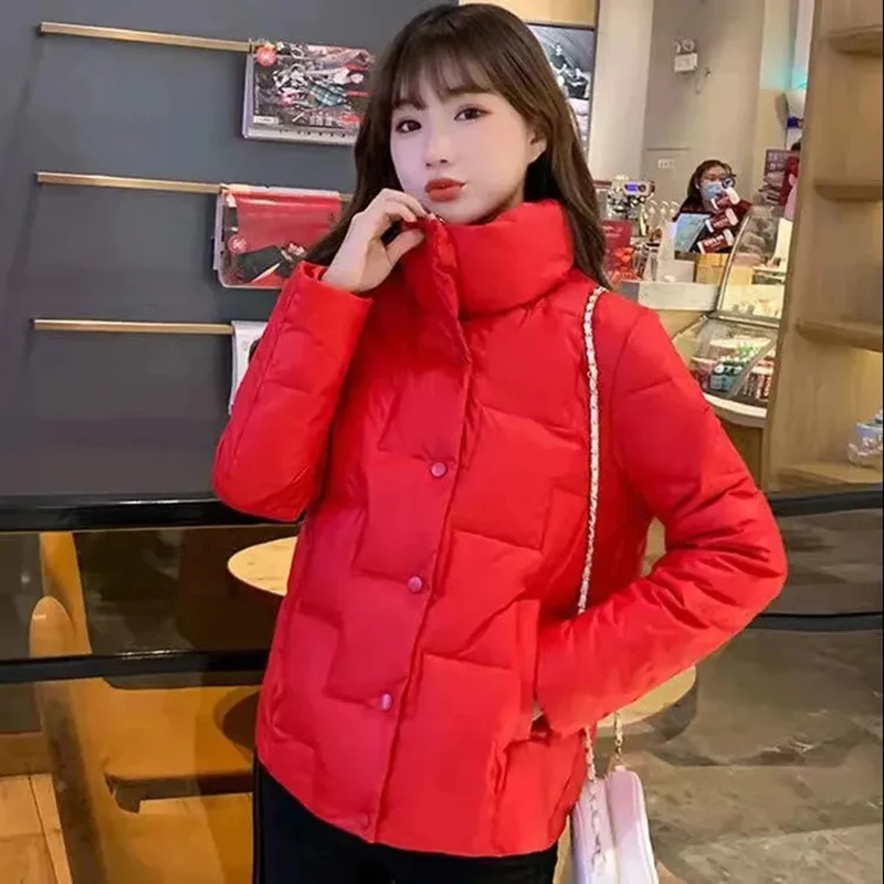 

Short Stand Collar Thin Parkas Down Cotton Coat Women's Winter New Single-Breasted Casual Jackets Loose Fashion Outwear Female