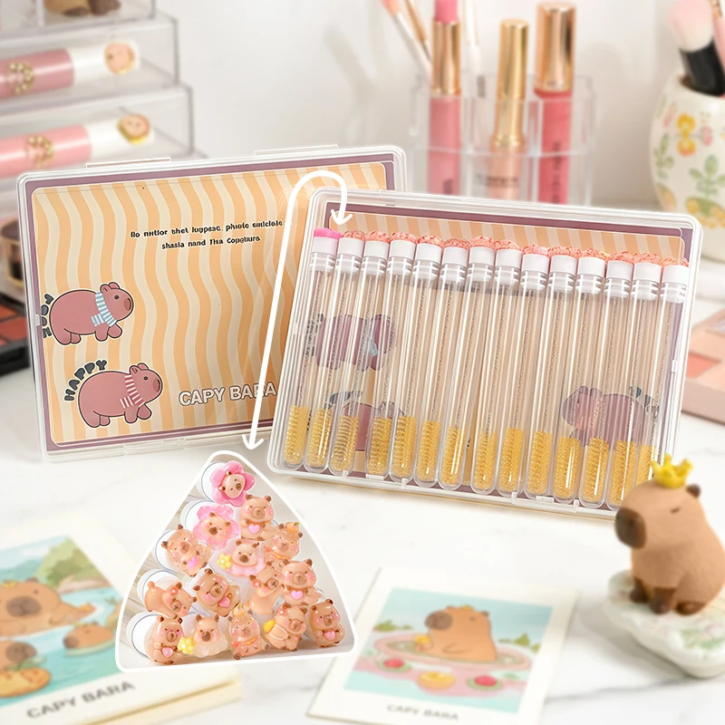 Paquete de 14 pinceles para rímel Capybara en una caja de regalo. Cada cabezal de cepillo se envuelta individualmente, brochas de maquillaje, brocha de pestañas de viaje.