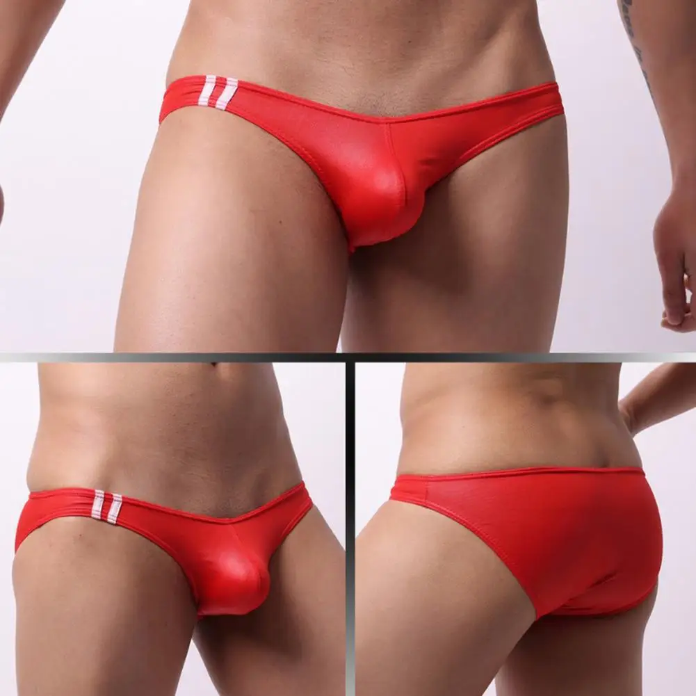 2025 Men Briefs Imitation Leather Men Thongs Low-rise Leather Design Thongs Tight Cut Sexy Panties Shiny Texture Men Underwear