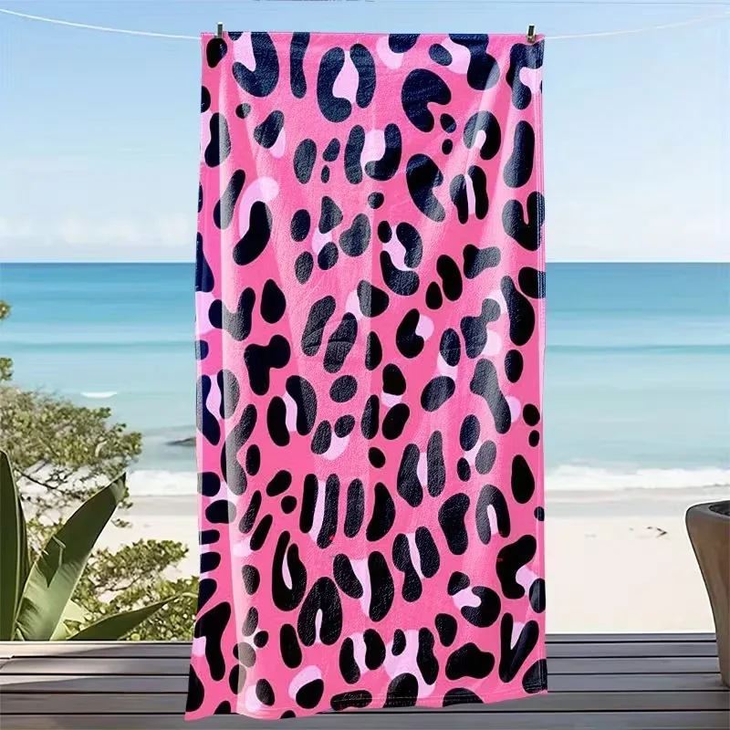 Hot Pink Black Leopard Print Beach Towel Sand Free Quick Dry Blanket Fashion Animal Cheetah Spots  Towel for Beach Summer