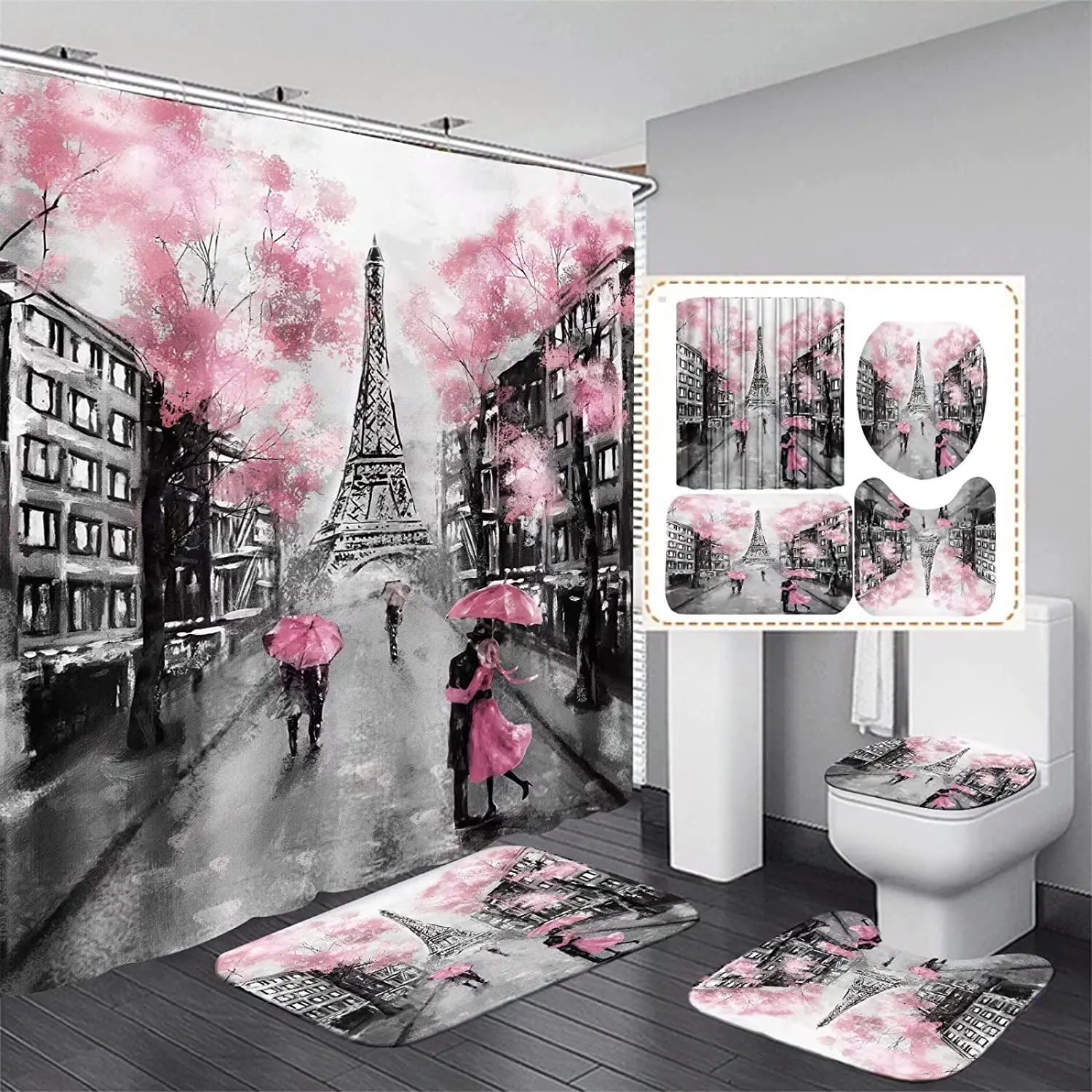 3D Digital Printing Flowers Shower Curtain Waterproof Polyester Bathroom Curtains Colorful Shower Curtain Set Bath Mats Rugs