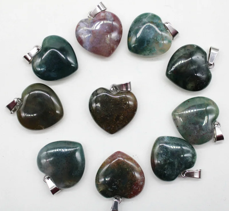 Natural Stone Opal Agates Crystal 20mm Heart Shape Pendant Charms For Diy Earrings Necklaces Jewelry Making Decorative 12pcs/lot