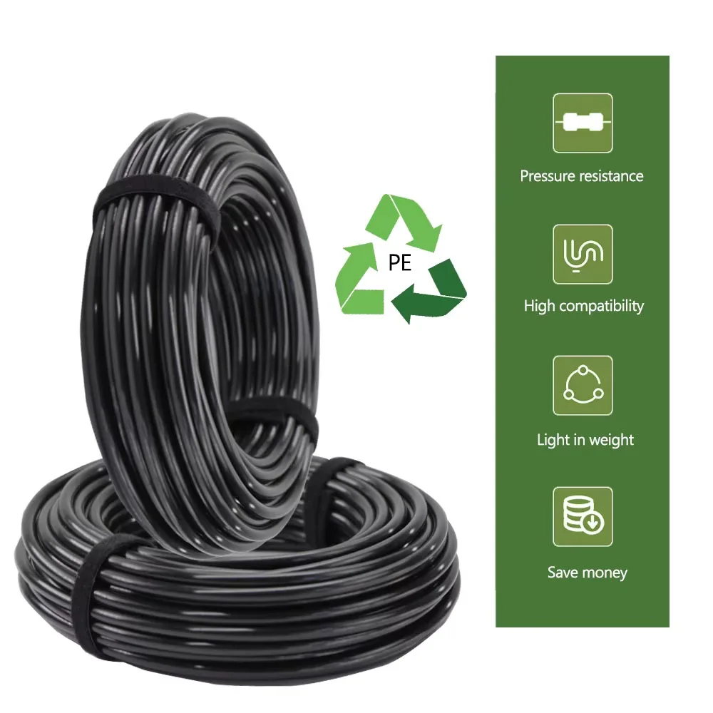 10-50m OD-6/8/12mm Garden Black PE Hose Pressure-Proof Watering Pipe 1/4