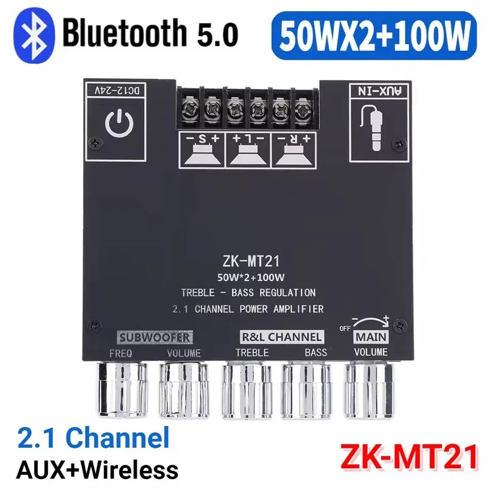 ZK-MT21 Bluetooth-kompatibel 2,1 Kanal Subwoofer 50W * 2 + 100W Power Verstärker Bord AUX 12V 24V Audio Stereo Bass Amp für Zuhause