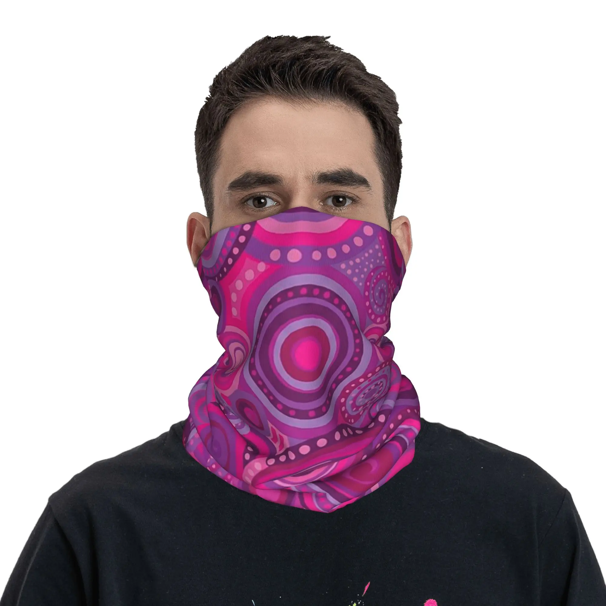 Magenta and Violet Concentric Swirl Bandana Neck Gaiter Printed Magic Scarf Cycling Scarf Running For Men Women Adult Windproof