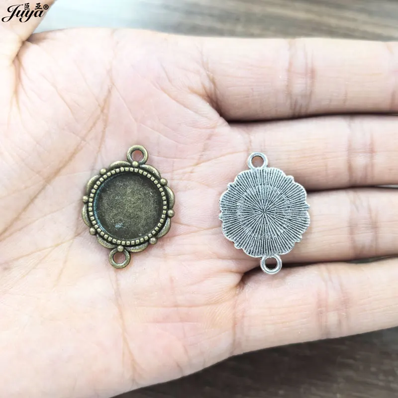 JUYA 10 sztuk/partia Fit 14mm okrągły Cameo Cabochon ustawienie złącze ze stopu dla wisiorek bransoletka akcesoria do wyrobu biżuterii AD0112 — zdjęcie 3