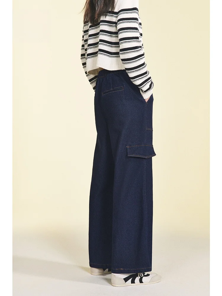 패셔너블한 겨울 여성용 청바지 캐주얼 워크웨어 롱 팬츠 H&M 코튼 폴리에스터 혼방 와이드 레그 팬츠 l 허리