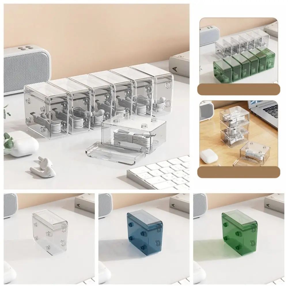 Waterproof Data Cable Storage Box, Empilhável, Transparente, Dustproof, Cabo Container, Plastic Flip Cover, Bobbin Winder, Jóias
