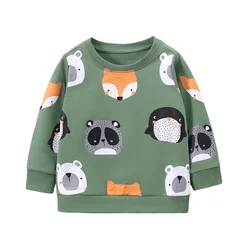 Moletons com Animais Estampados para Crianças, Manga Comprida, Roupas para Bebês, Tops para Crianças, 2-7T, Metros de Salto, Outono e Primavera