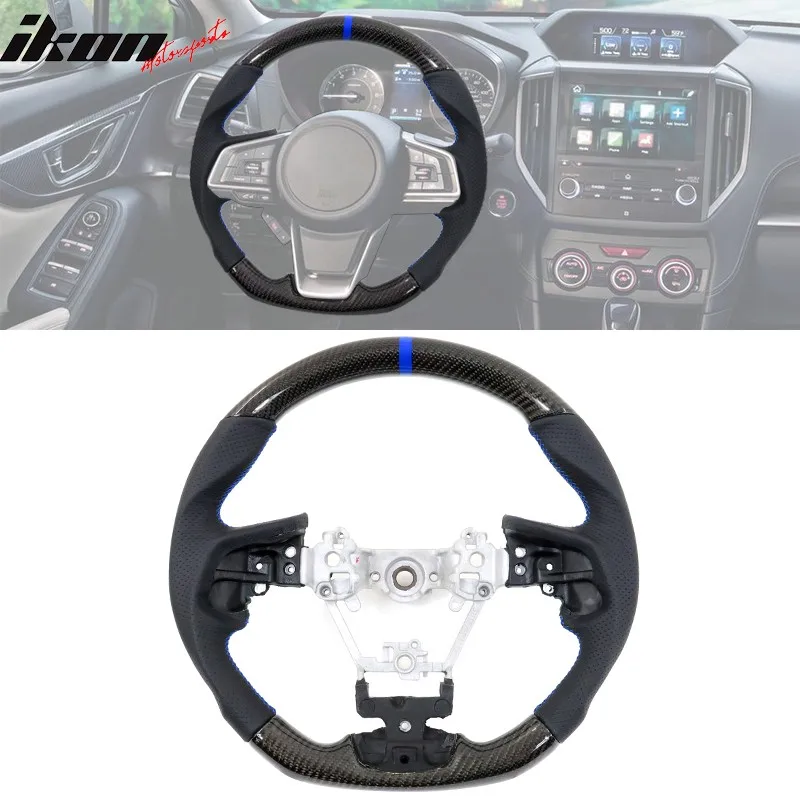 

Fits 17-23 Impreza Carbon Fiber Leather Steering Wheel Blue Stitch & Indicator