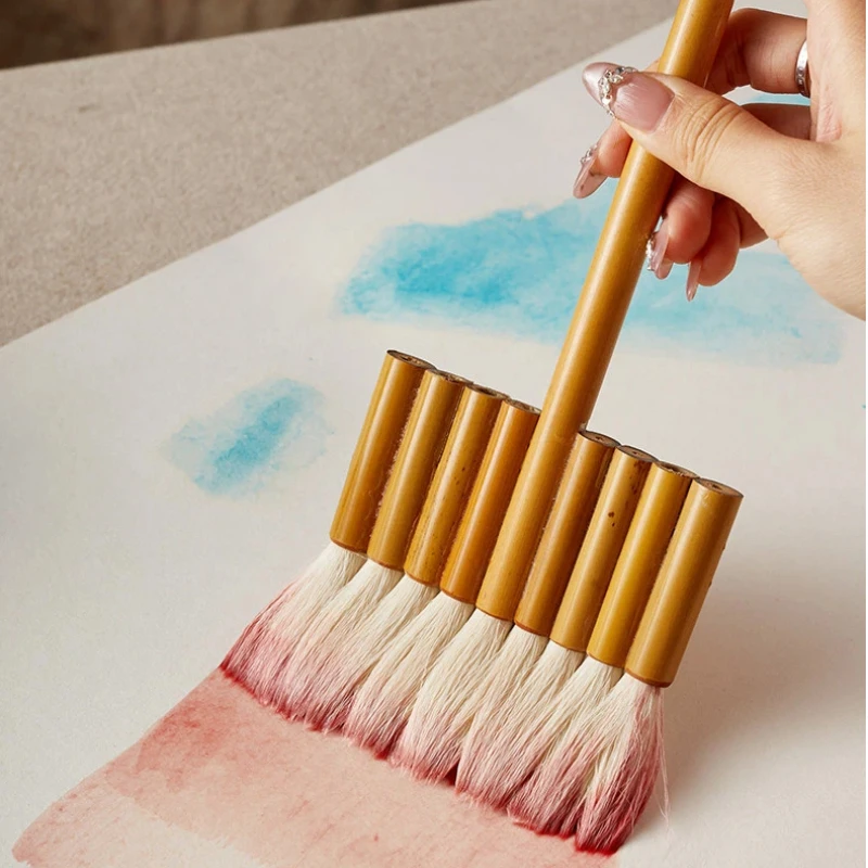 Woolen Hake Flat Row Paint Brush Bamboo Handle For Watercolor Chinese Traditional Painting Wash Drawing Art Craft Stationery