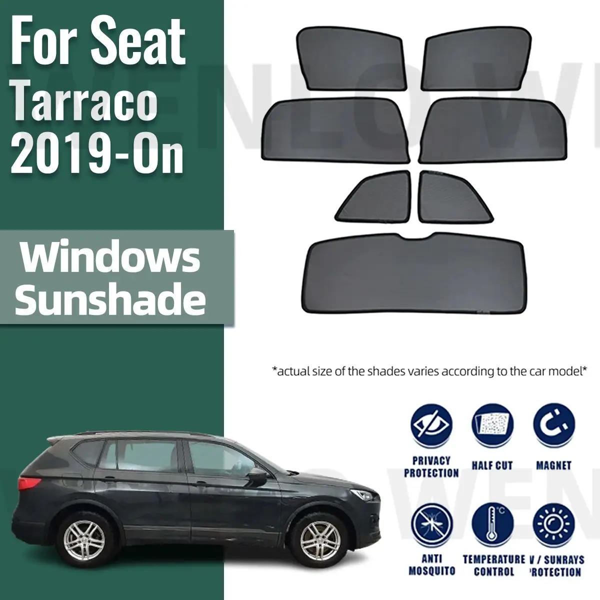 For Seat Tarraco 2019 2020 2021 2022 2023 2024 Magnetic Car Sunshade Front Windshield Curtain Rear Side Window Sun Shades Shield