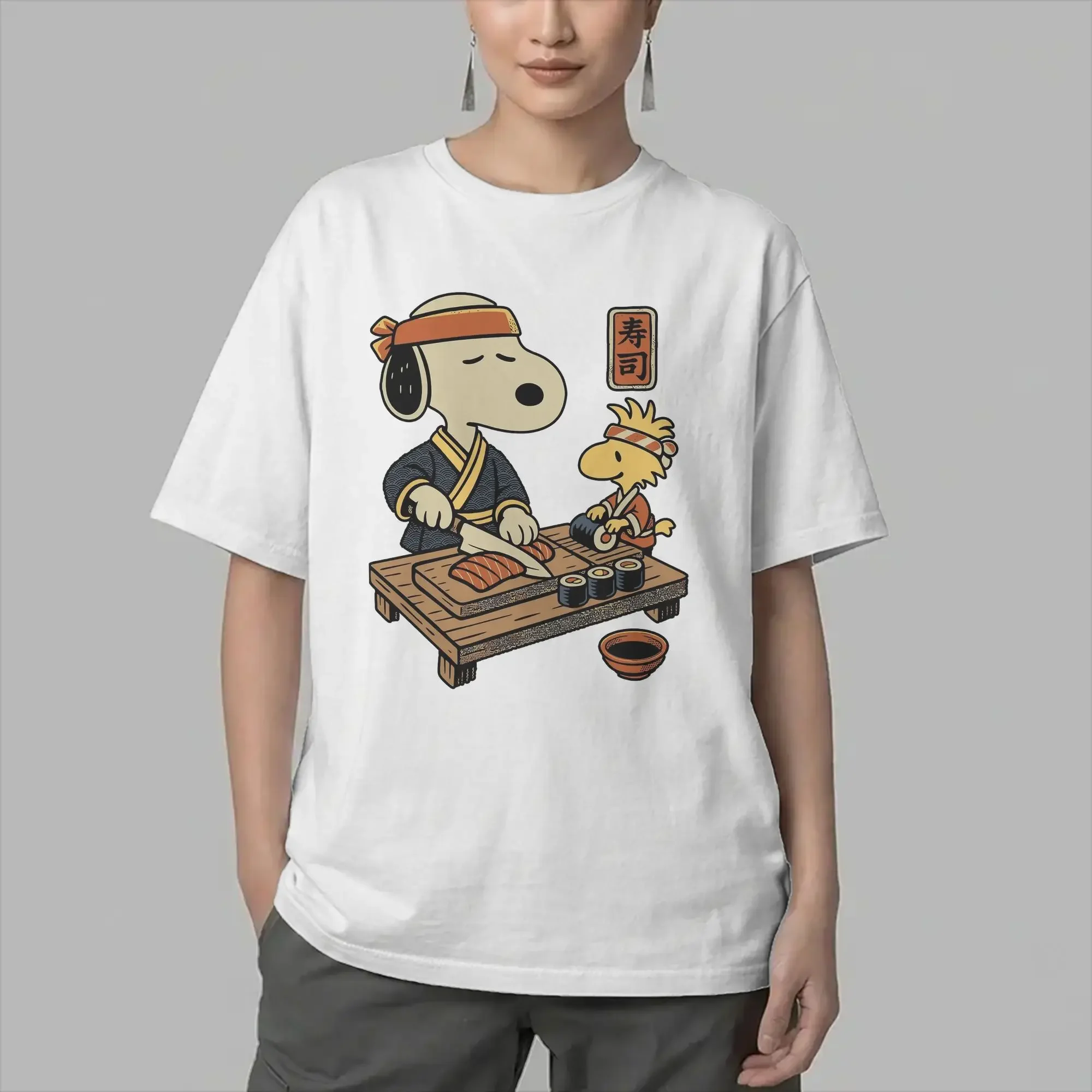 Sushi Master Design Snoopys T-Shirt for Men Creative 100% Cotton Tees O Neck Short Sleeve T Shirt Printing Tops