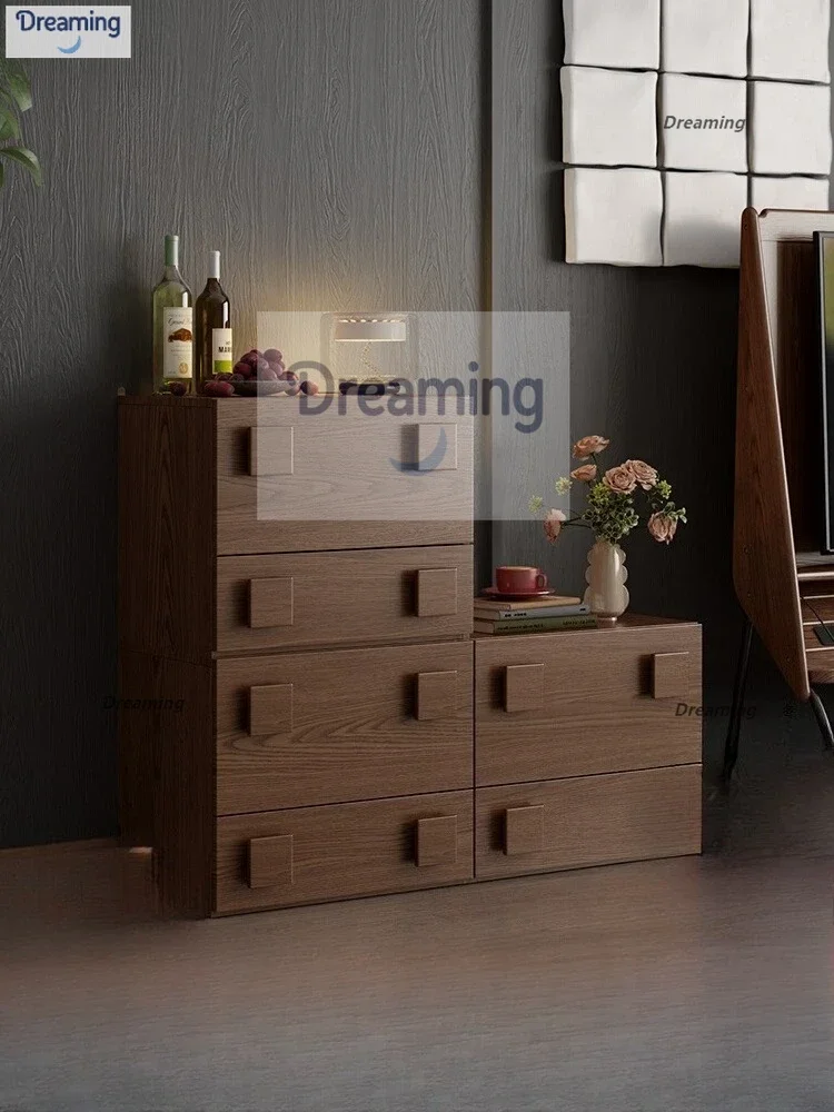 

Solid wood card door cabinet Multifunctional combination chest cabinet Household TV Side cabinet Storage floor to wall Bedroom