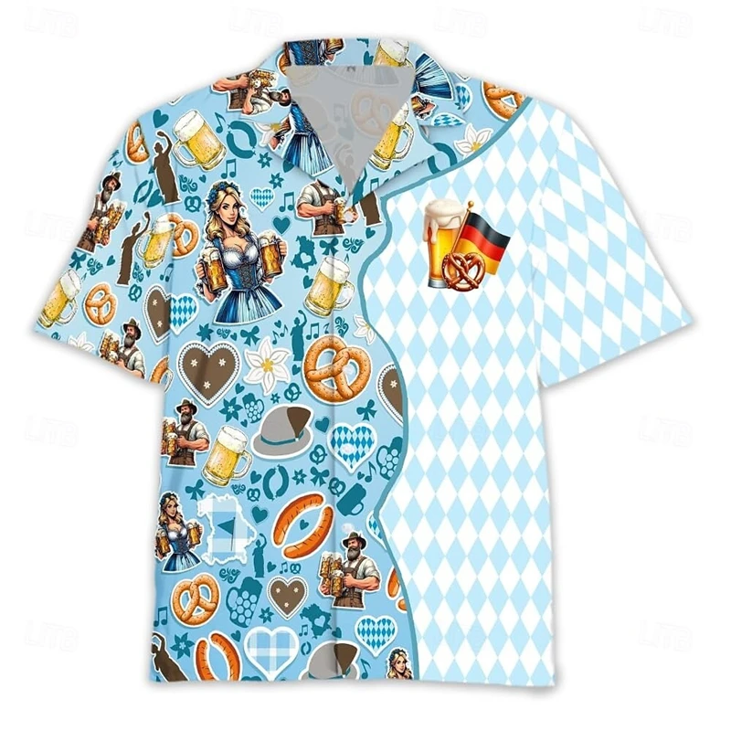 

Oktoberfest Beer Hawaiian Shirts Men's Bavarian Munich German 3D Print Graphic Carnival Beer Vacation Party Personality Funny