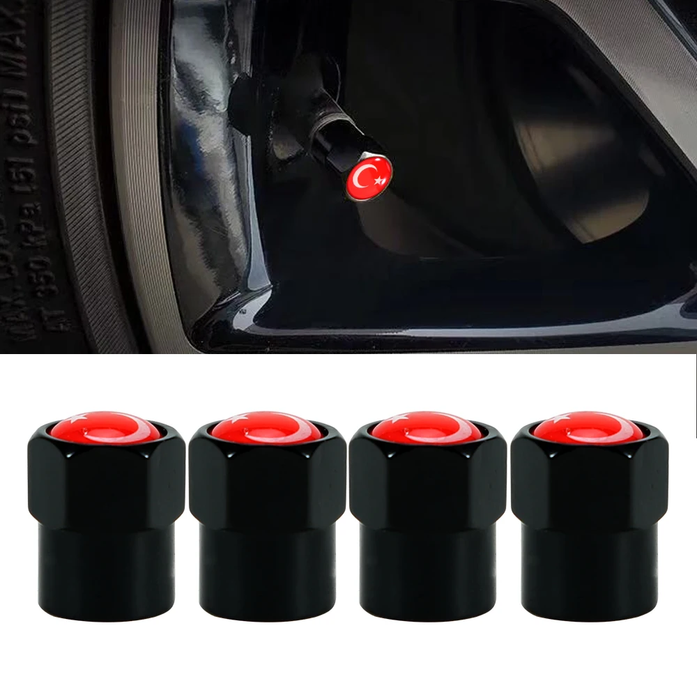 AUTCOAT 4Pcs/Set Tire Valve Dust Caps Turkey National Flag Aluminium Alloy/Copper for Cars