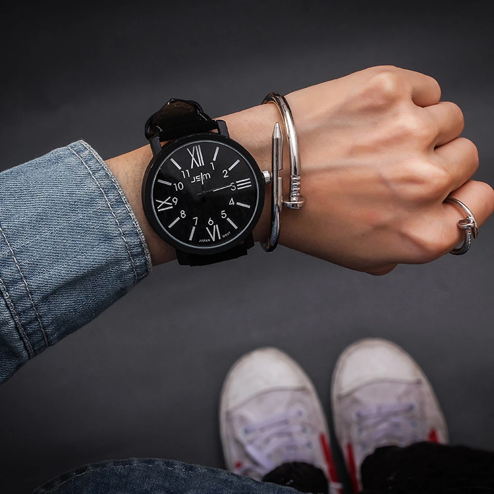 1Pcs Romantic Big Dial Watch Leather Band Fashion Cute Wristwatch Women Men Quartz Clock