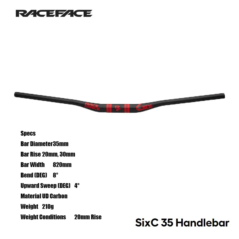 RACEFACE SixC 35 Handlebar 35mm Bar Diameter 20mm, 30mm Bar Rise 820mm Bar Width UD Carbon Material