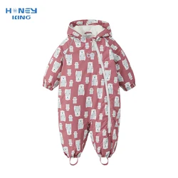 HONEYKING Baby Softshell Overalls One-piece Romper Outdoor Hooded Coveralls Fleece Waterproof Ski Jumpsuit Snow Clothes Playsuit