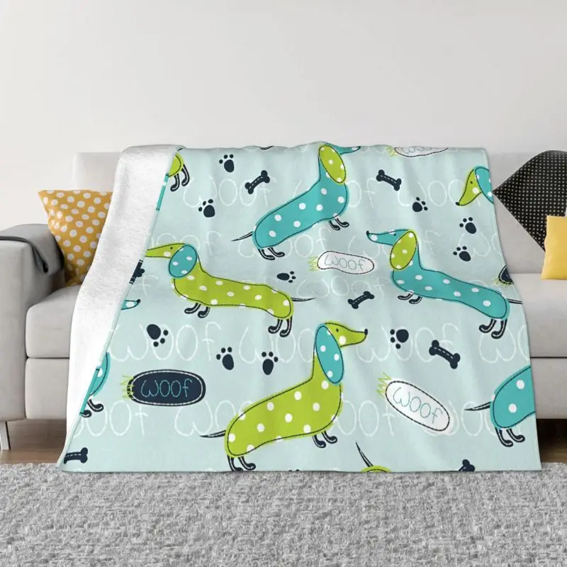 

Dachshund Puppy 3D Printed Blankets Breathable Soft Flannel Summer Badger Sausage Dog Throw Blanket for Couch Travel Bedroom