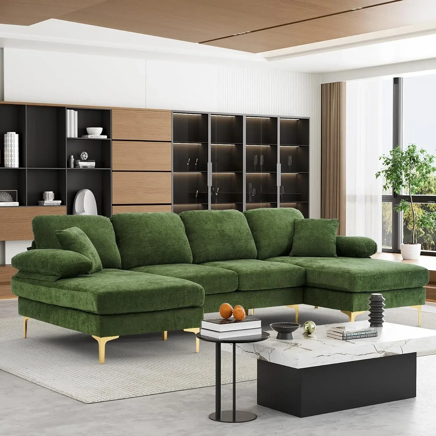 

U-Shaped Sectional Sofa Couch,4 Seat Sofa Set for Living Room,110.6" L-Shaped Sleeper Couch Set with Double Chaise Lounge