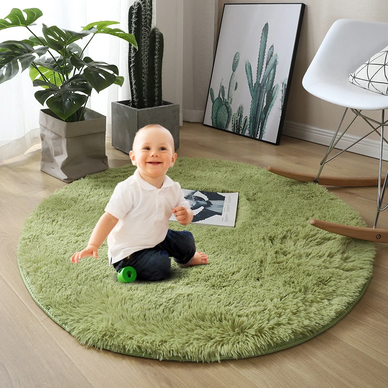 60/100/200cm Round Fluffy Rug Soft Area Furry Rugs Large Carpet for Living Room Bedside Baby Playing Mat Washable Circle Rug