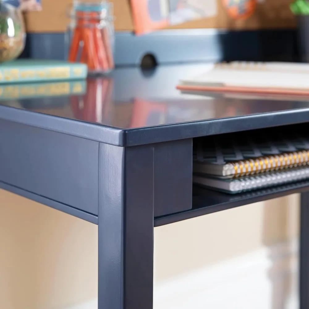 Navy Blue Kids Desk with Storage Hutch and Chair by Guidecraft - Wooden Study Table with Corkboard