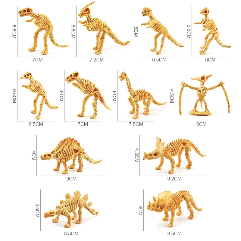 Symulowane wykopaliski szkieletu dinozaura archeologicznego, prehistoryczne kości mammalowe, świecące ozdoby modelowe