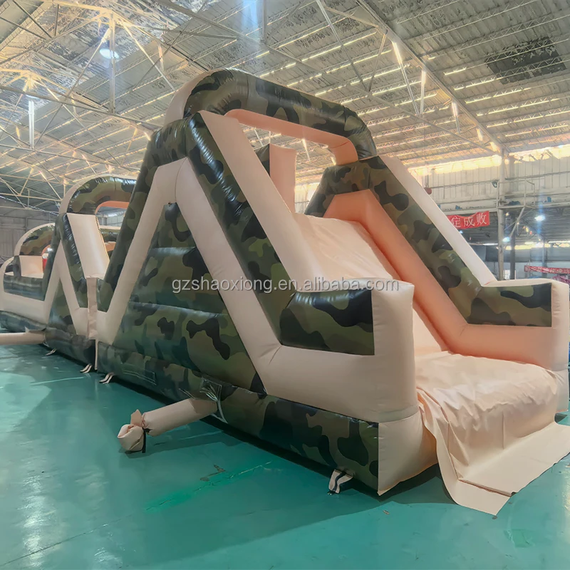 Inflatable Amusement Park Sport Games Commercial Kids Adults Outdoor Camouflage Obstacle Inflatable Obstacle Course with Slide