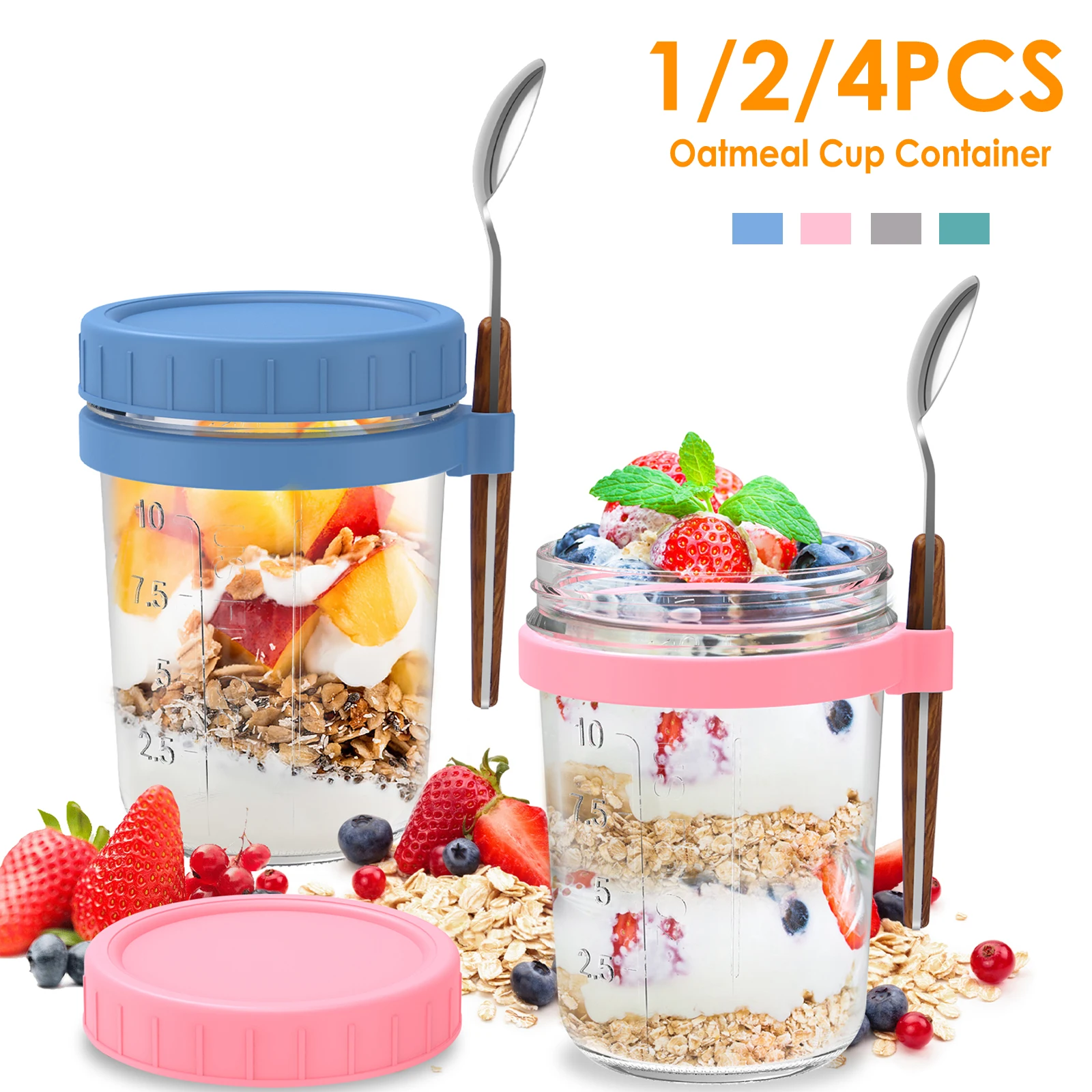 10/20oz Overnight Oats Jars Leakproof Portable Travel Office Oat Glass Cup Food Grade Storage Container Milk Fruit Breakfast Cup