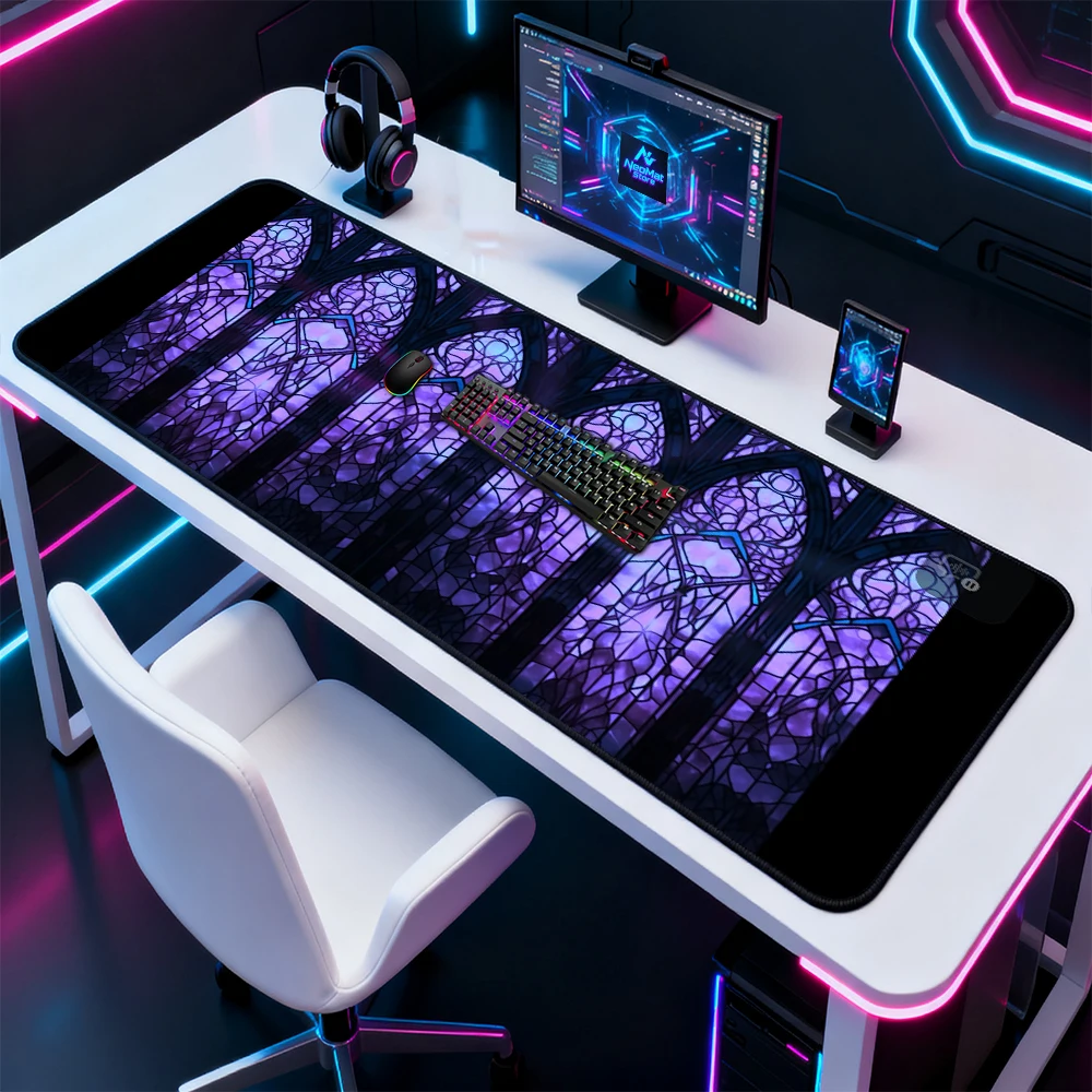 Gothic Mouse Pad Extended Extra Large Purple Stained Glass 1200x600mm Desk Mat 160x60cm Computer Accessories Stain Resistant