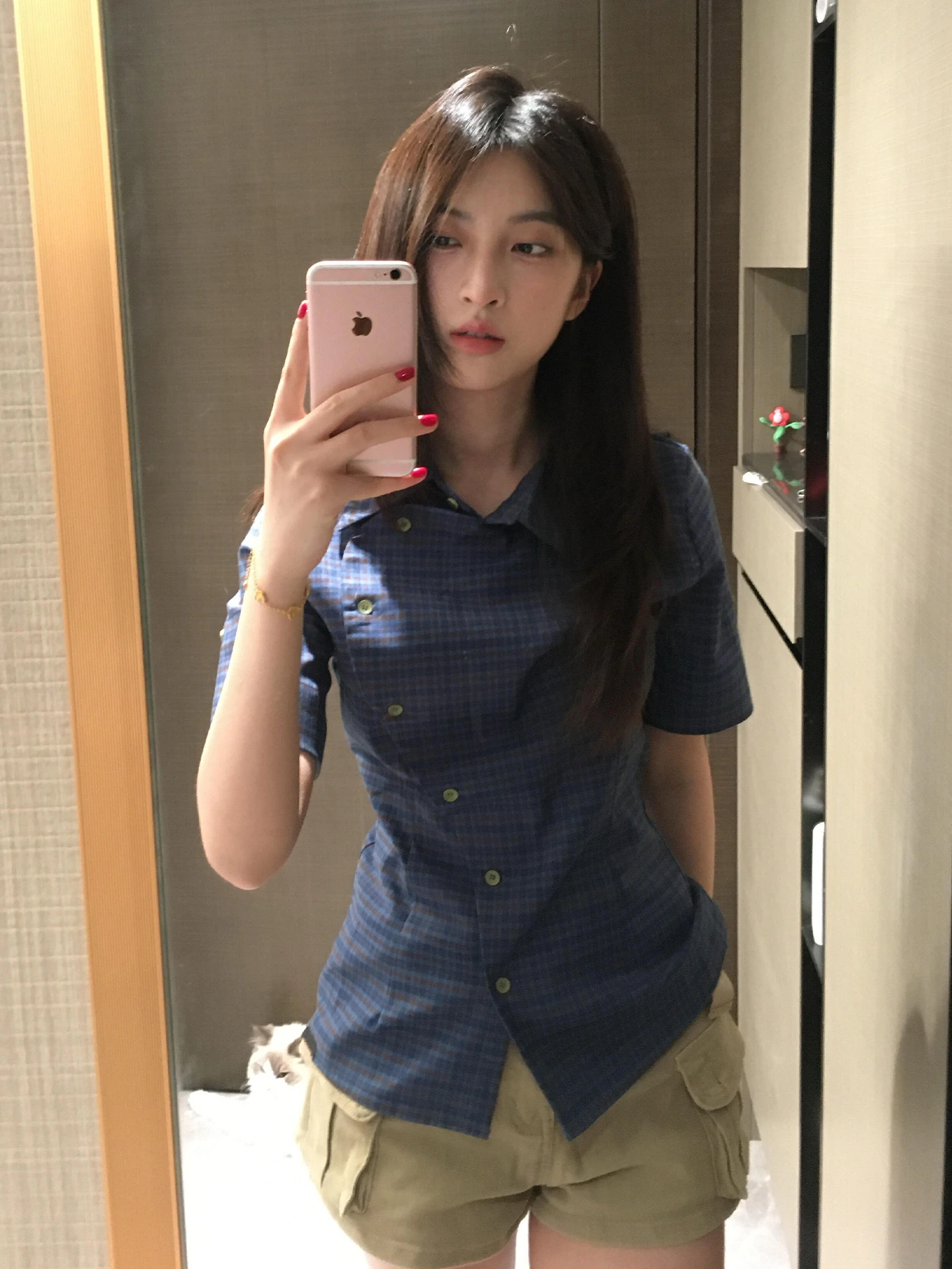 Blu Plaid ort Sve Slim Fit Donna irt Design Sensation Estate New Sle Sweet Japanese Sle Fibra di poliestere 00%