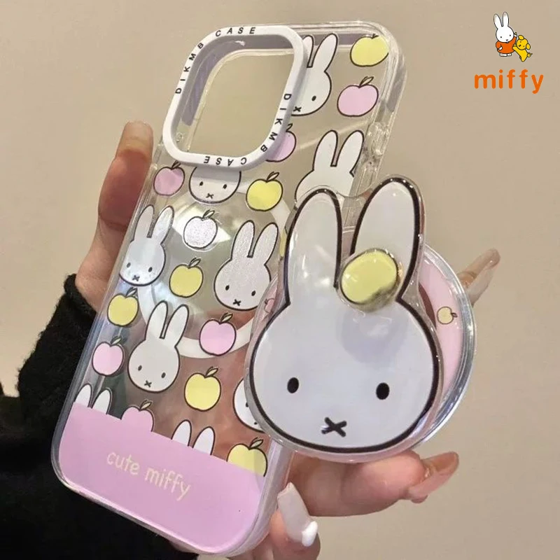 

Милый чехол для телефона Miffy, подходит для Iphone 16, 15, 14, 13, прозрачный чехол для телефона с защитой от падения, магнитный держатель с героями мультфильмов, аксессуары в стиле аниме