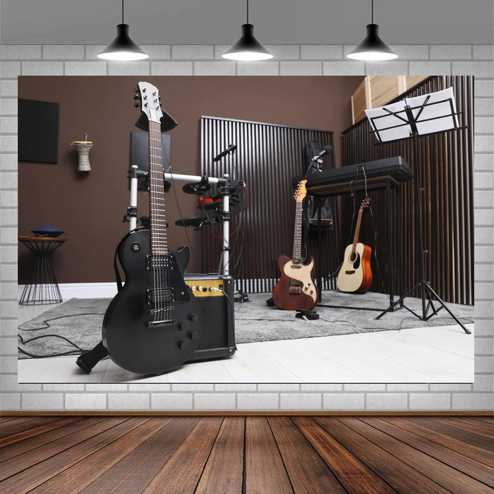 Music Guitar Photography Backdrop Music Stage Musical Instruments Microphone Rock Roll Band Concert Music Party Decor Background